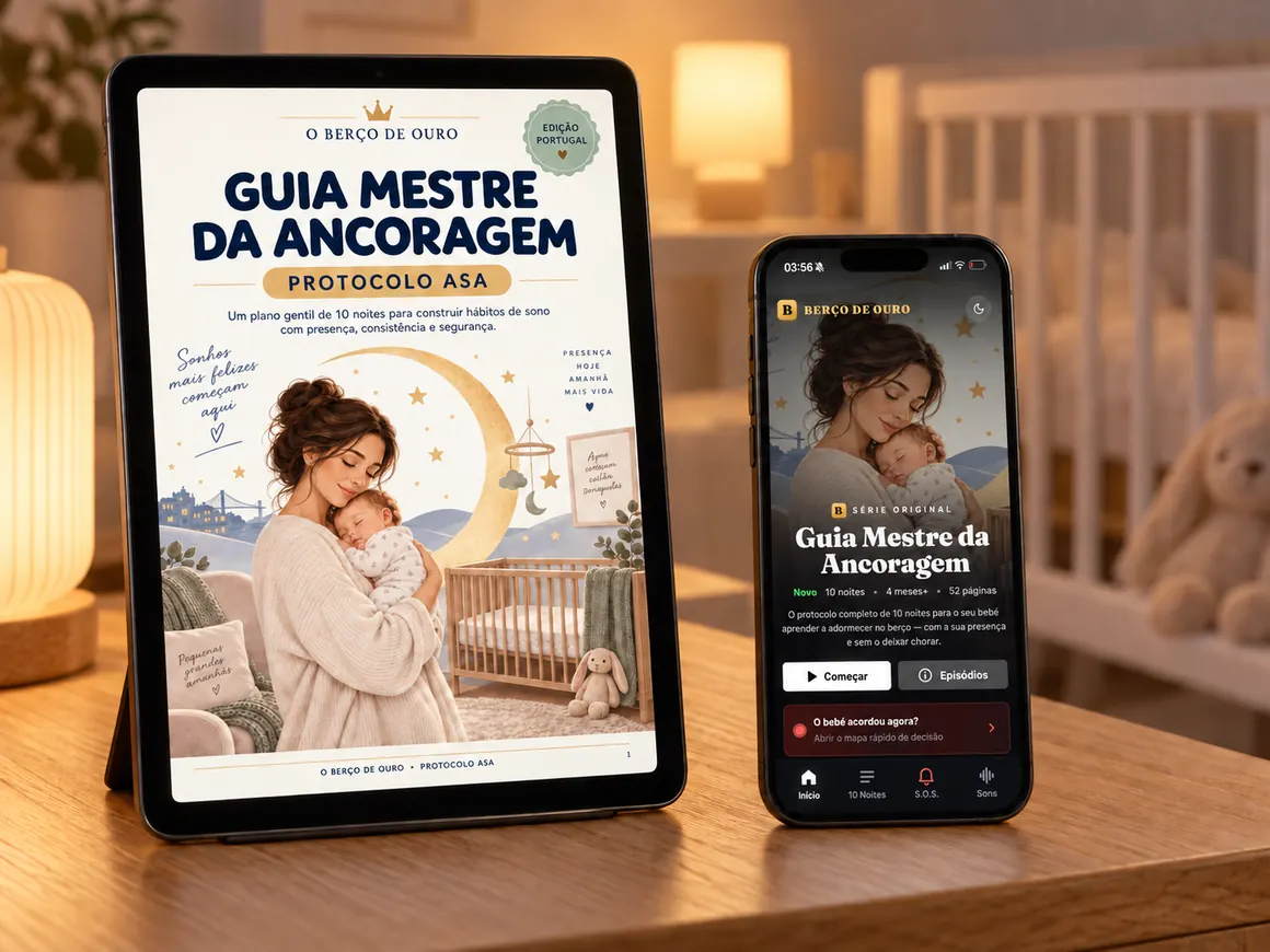 Guia Mestre da Ancoragem num tablet e a App Berço de Ouro num telemóvel
